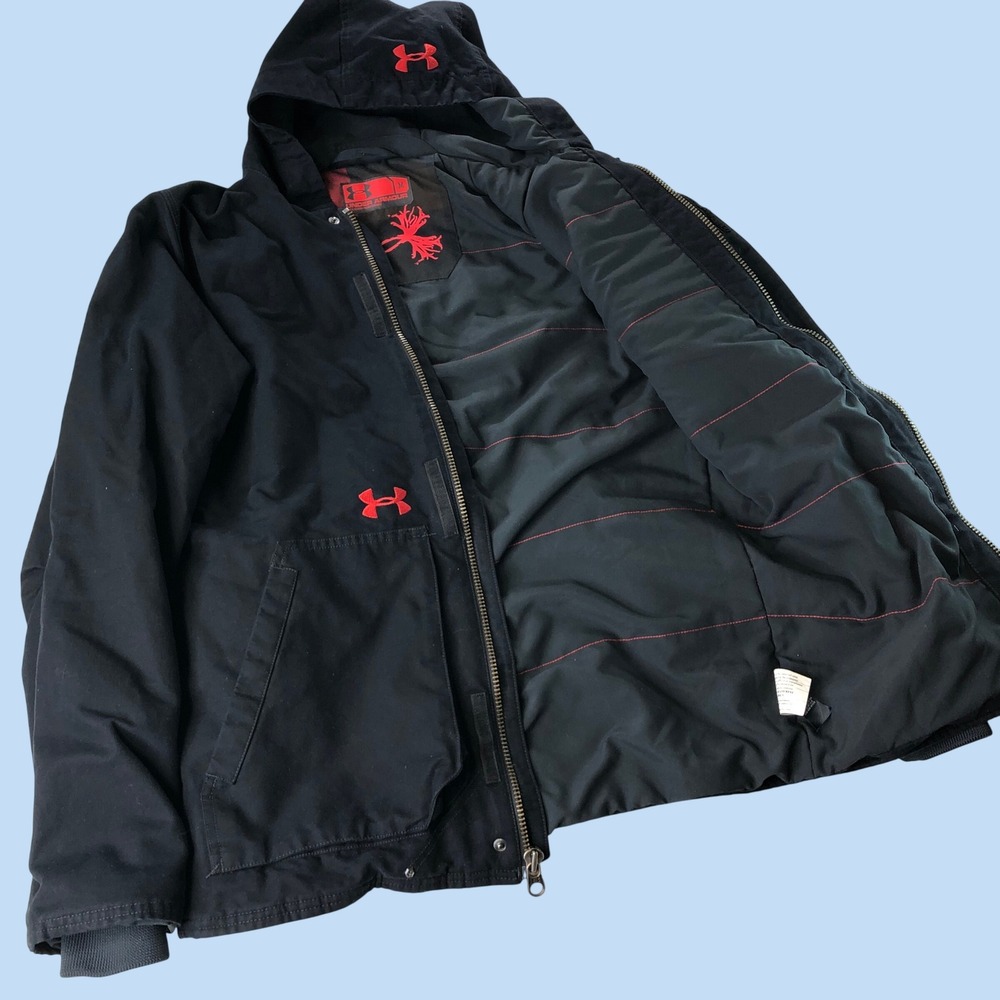 Under Armour Burley Jacket Canvas Mens Medium Black Red Workwear Coat Storm Warm